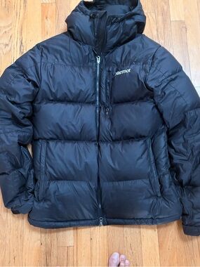 Marmot Black Quilted Hooded Down Jacket